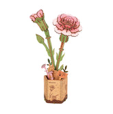 Rolife Rowood Pink Carnation DIY Wooden Flower 3D Puzzle